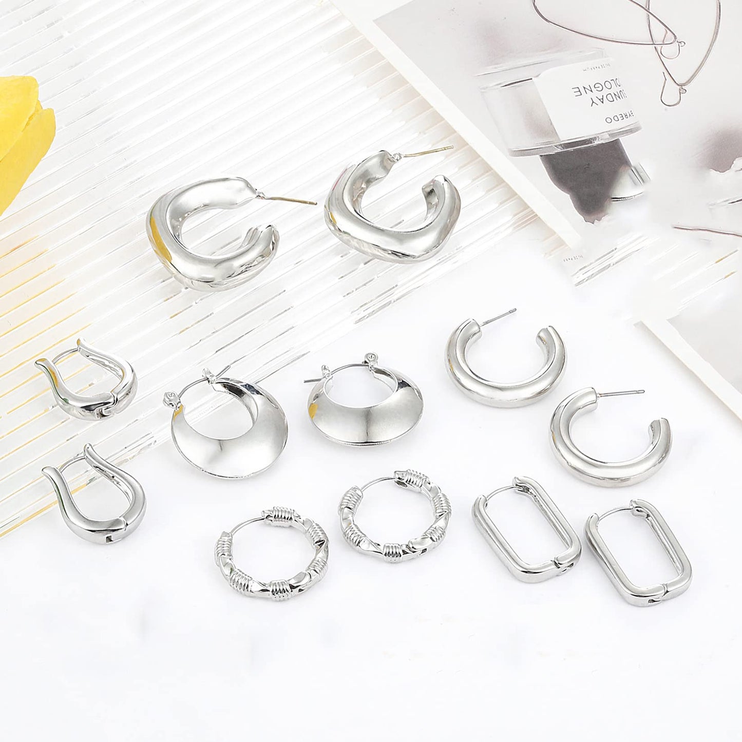 6 Pairs 14K Gold Hoop Earrings for Women Lightweight Chunky Hoop Earrings Multipack Hypoallergenic, Thick Open Twisted Huggie Hoops Earring Set Jewelry for Gifts. - Xpressa
