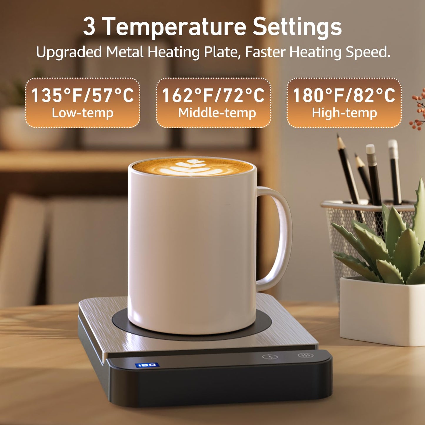 Mug Warmer,Coffee Mug Warmer with 3-Temp Settings,304 Stainless Steel Coffee Warmer with Digital Display, 2-12H Timer Setting Mug Warmer for Desk, Coffee Cup Warmer As Ideal Gift for Coffee Lovers