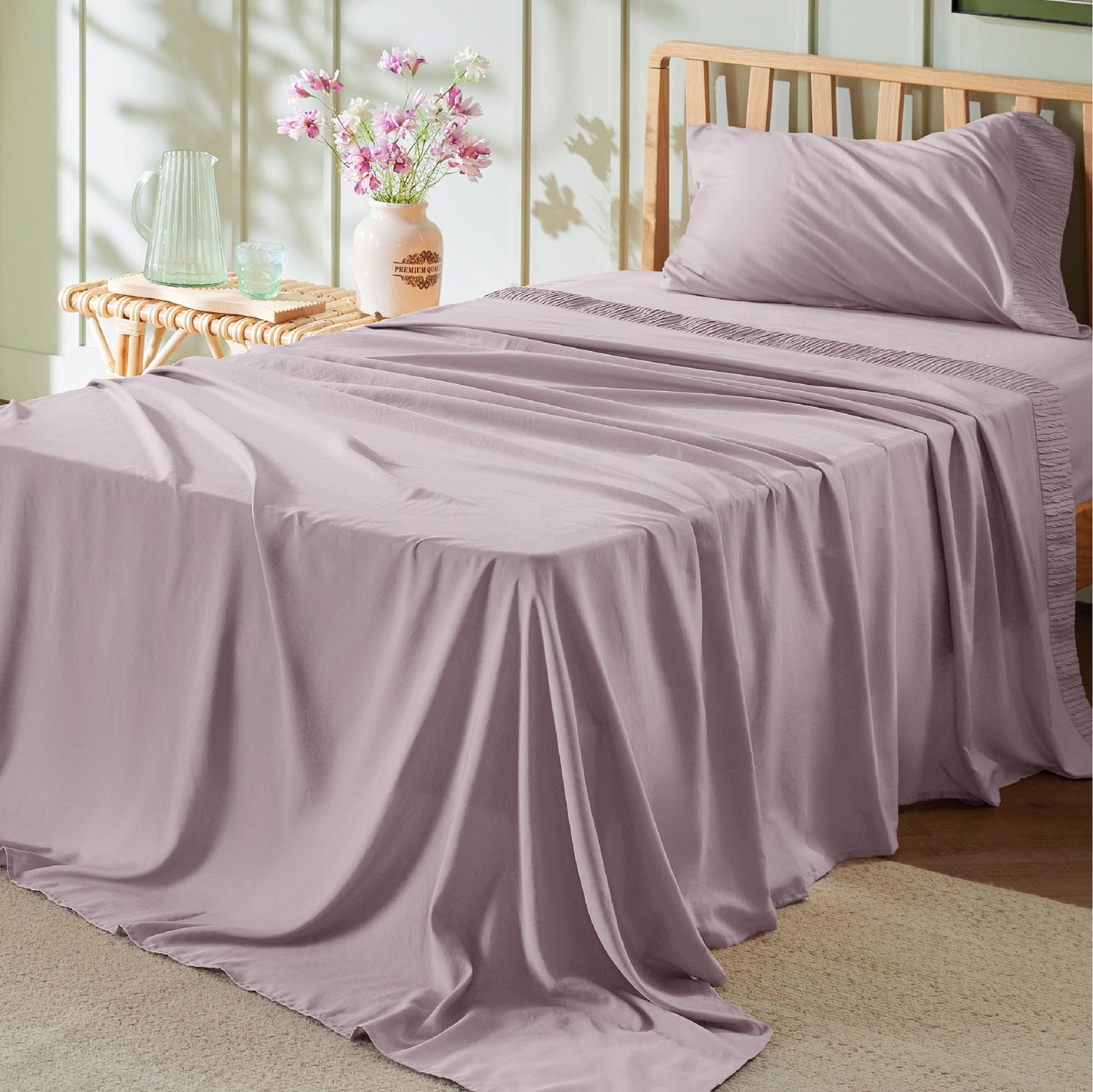 Bedsure Twin Sheets Set Grey - Soft Twin Bed Sheets, 3 Pieces Hotel Luxury Twin Sheets, Easy Care Polyester Microfiber Cooling Bed Sheet Set