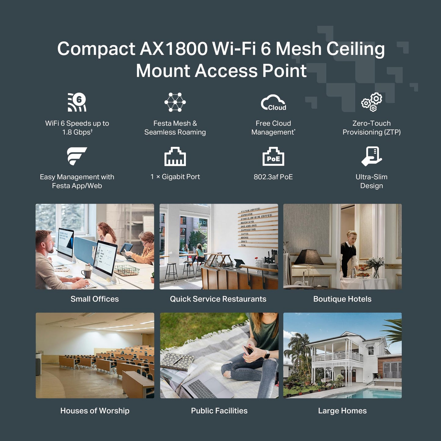 TP-Link EAP610 Ultra-Slim Wireless Access Point for Business | Omada True Wi-Fi 6 AX1800 | DC Adapter Included | Mesh, Seamless Roaming, WPA3, MU-MIMO | Remote & App Control | PoE+ Powered