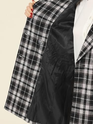 Allegra K Women's Double Breasted Notched Lapel Plaid Trench Blazer Coat - Xpressa