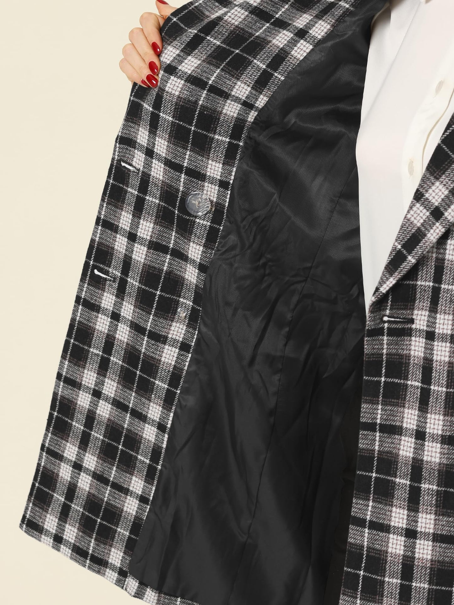 Allegra K Women's Double Breasted Notched Lapel Plaid Trench Blazer Coat - Xpressa