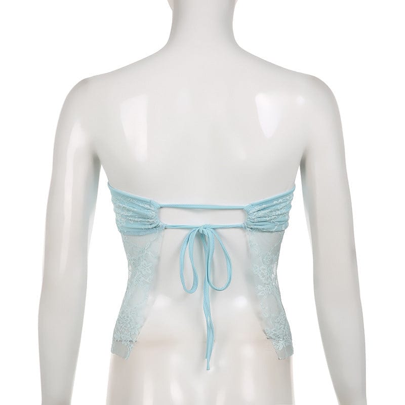 Bow Lace Tube Top Sexy Backless Lace - up Dopamine Color Hot Girl Vest Summer Womens Clothing - Xpressa