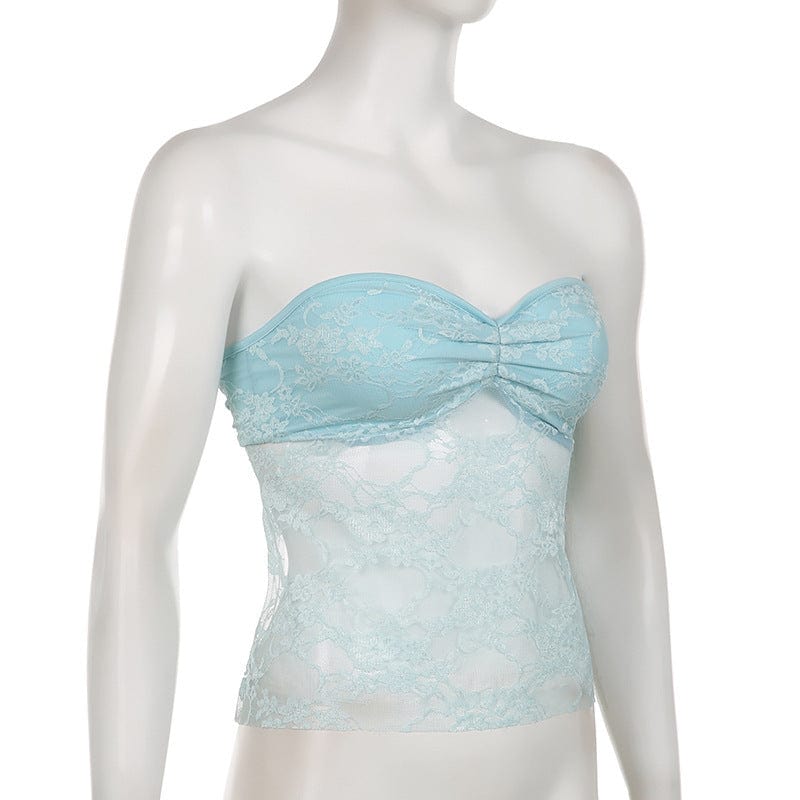 Bow Lace Tube Top Sexy Backless Lace - up Dopamine Color Hot Girl Vest Summer Womens Clothing - Xpressa