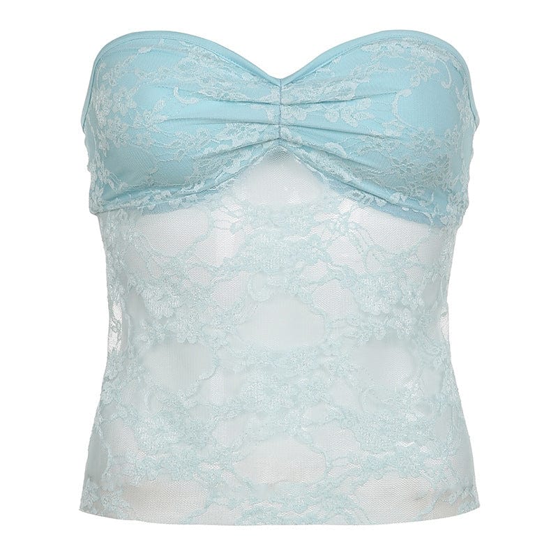 Bow Lace Tube Top Sexy Backless Lace - up Dopamine Color Hot Girl Vest Summer Womens Clothing - Xpressa
