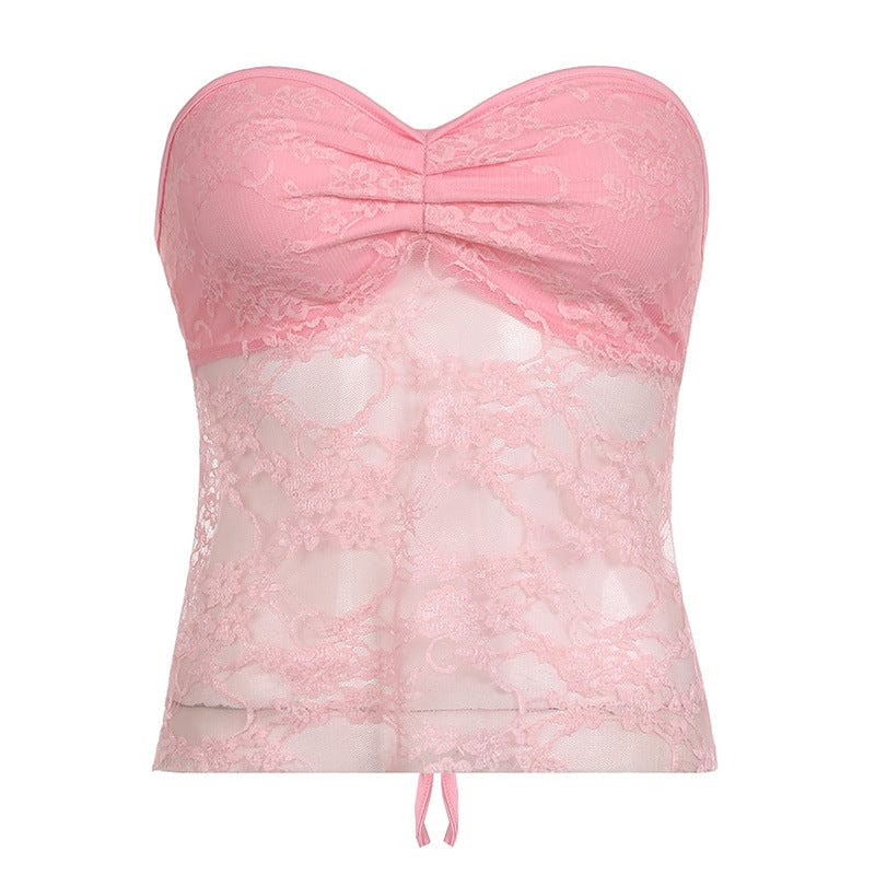 Bow Lace Tube Top Sexy Backless Lace - up Dopamine Color Hot Girl Vest Summer Womens Clothing - Xpressa
