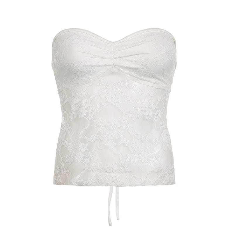 Bow Lace Tube Top Sexy Backless Lace - up Dopamine Color Hot Girl Vest Summer Womens Clothing - Xpressa