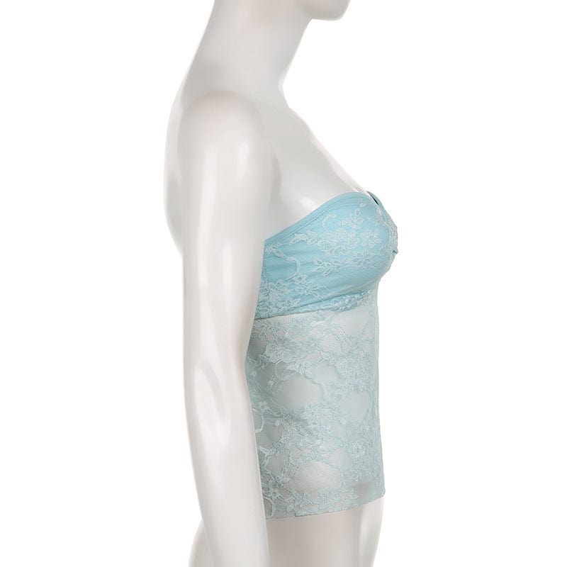 Bow Lace Tube Top Sexy Backless Lace - up Dopamine Color Hot Girl Vest Summer Womens Clothing - Xpressa