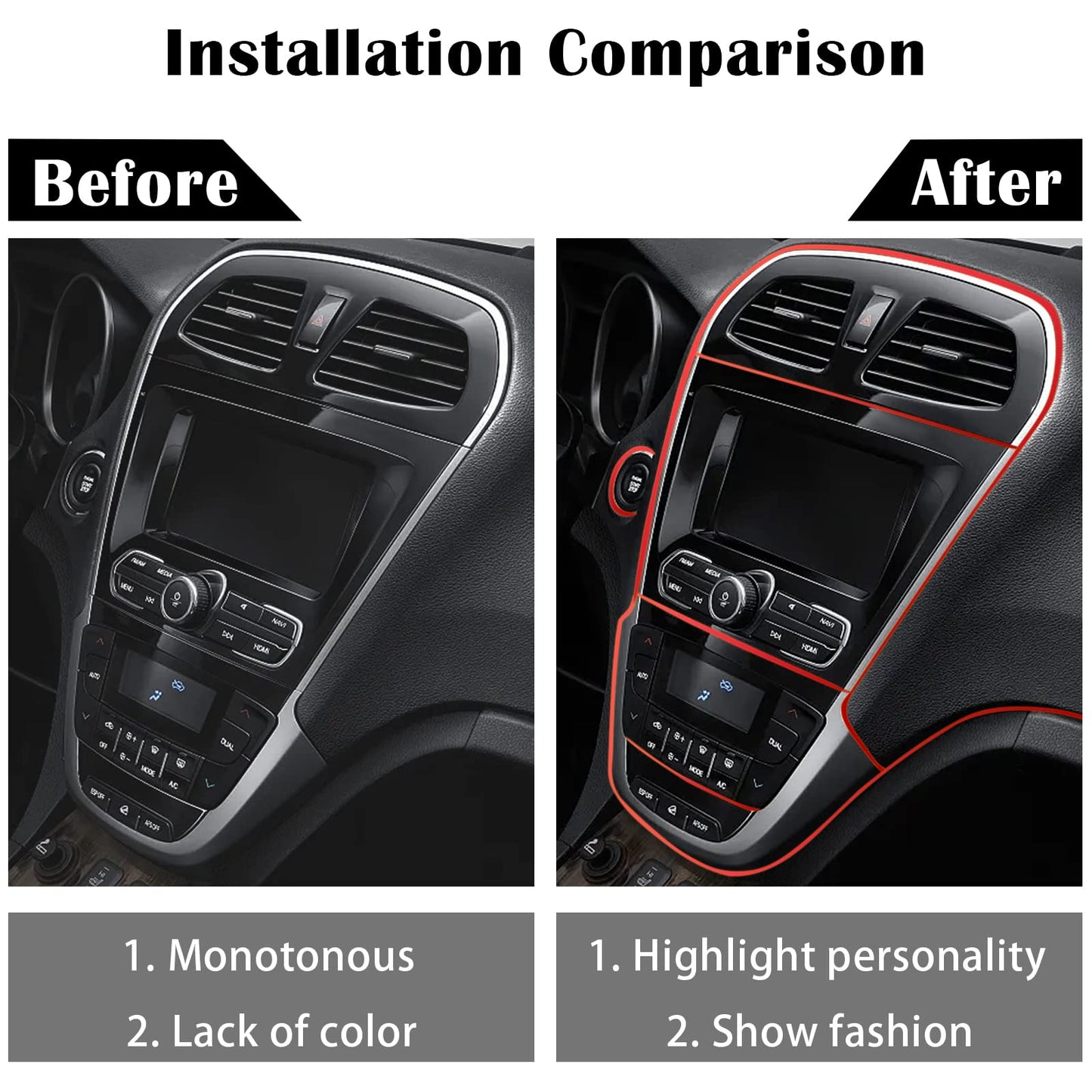 Car Interior Trim Strips,Universal 9.8 ft Car Electroplating Decoration Styling Door Dashboard, Flexible Interior Trim Accessories with Installing Tool(Red) - Xpressa