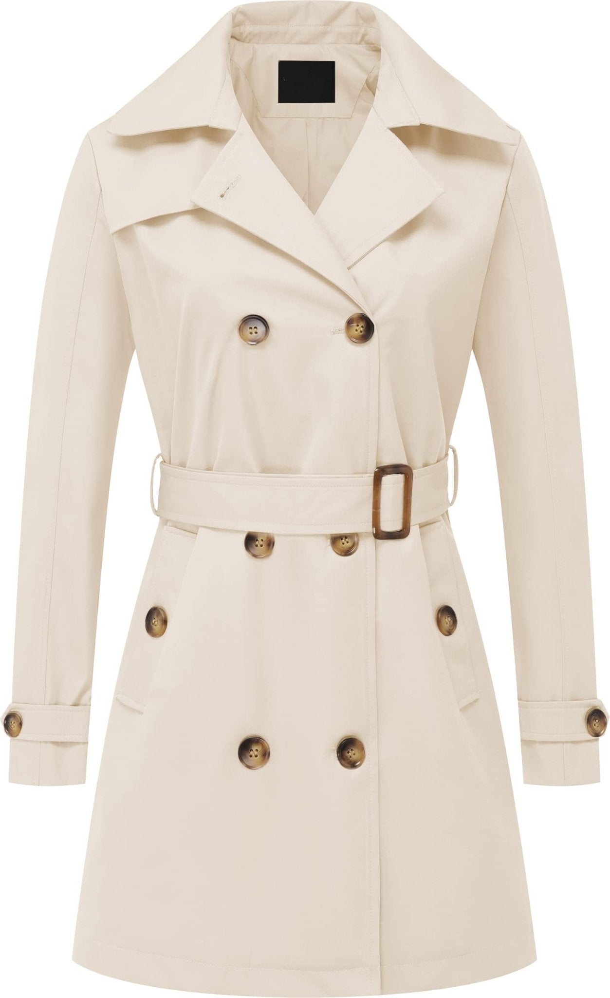 Chrisuno Women's Double Breasted Trench Coats Mid - Length Belted Overcoat Long Dress Jacket with Detachable Hood - Xpressa