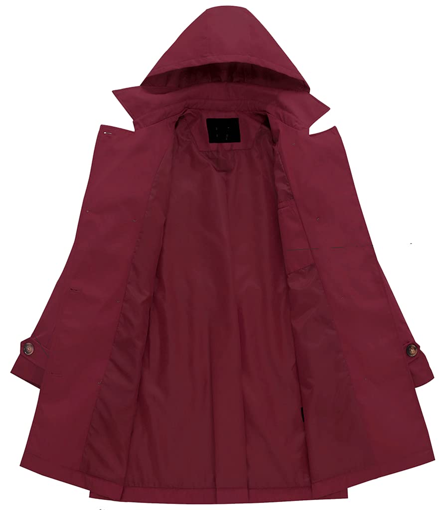 Chrisuno Women's Double Breasted Trench Coats Mid - Length Belted Overcoat Long Dress Jacket with Detachable Hood - Xpressa
