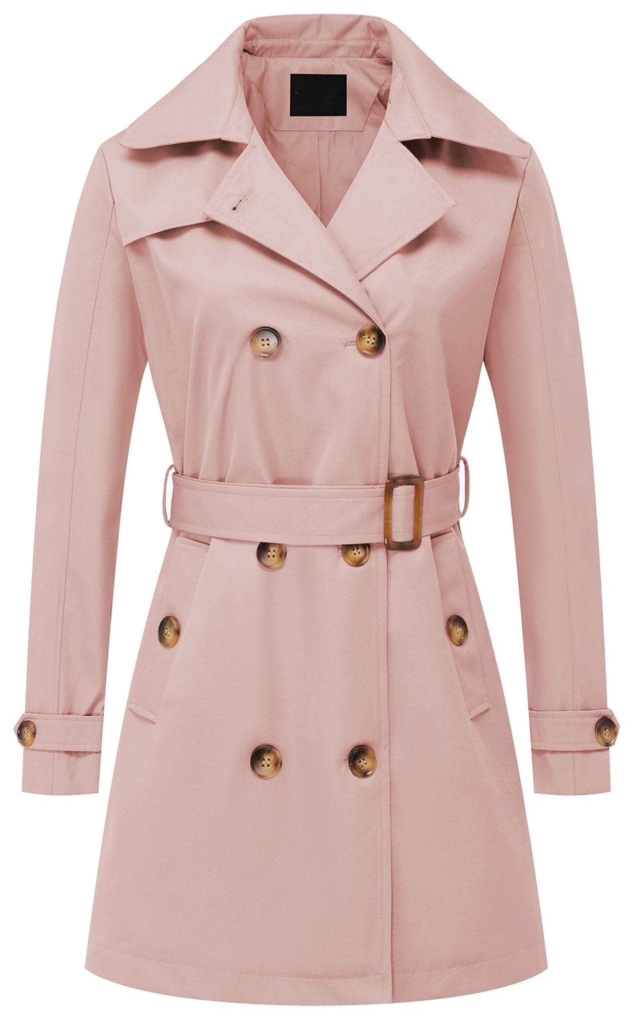 Chrisuno Women's Double Breasted Trench Coats Mid - Length Belted Overcoat Long Dress Jacket with Detachable Hood - Xpressa