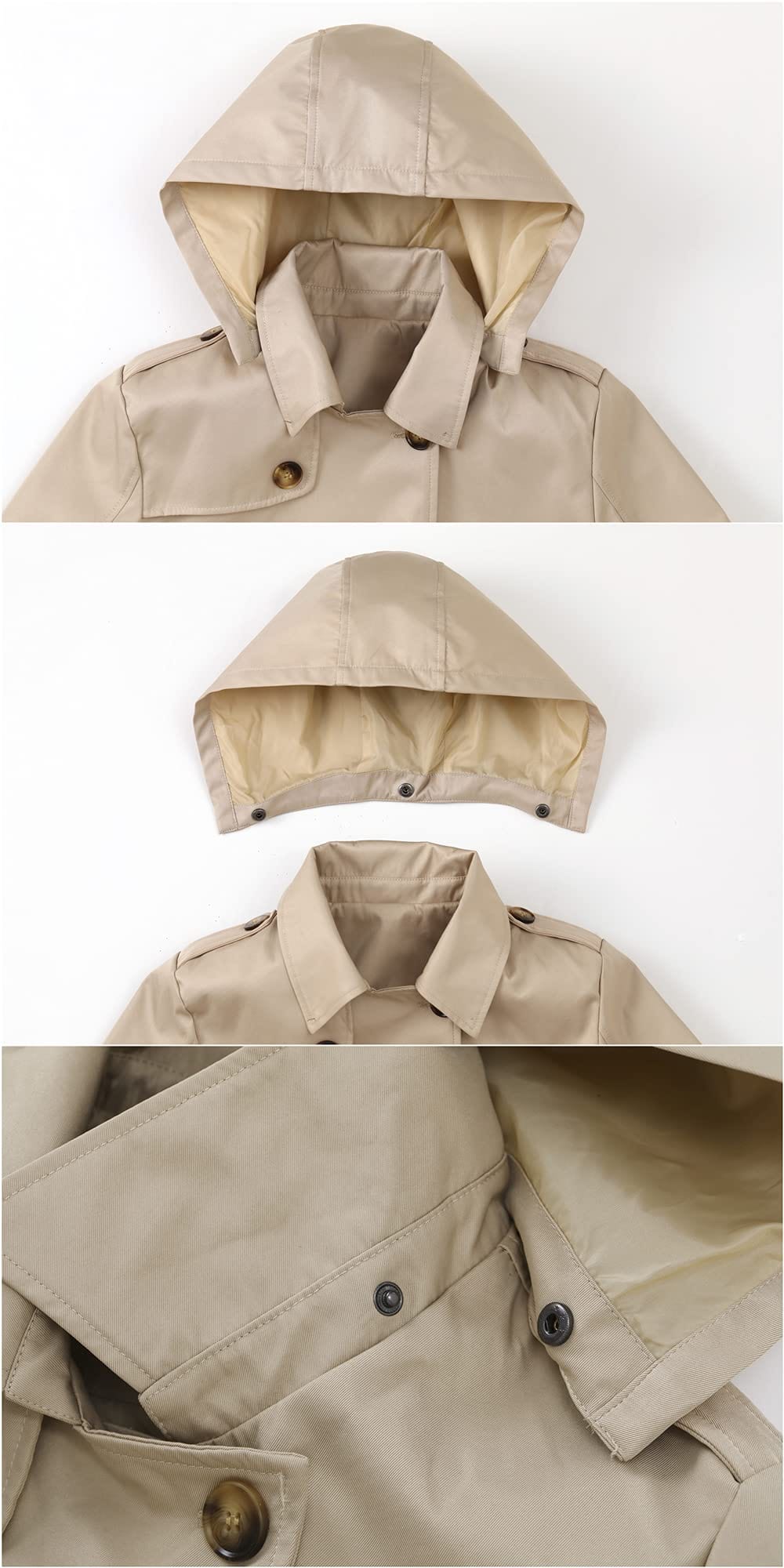 Chrisuno Women's Double Breasted Trench Coats Mid - Length Belted Overcoat Long Dress Jacket with Detachable Hood - Xpressa