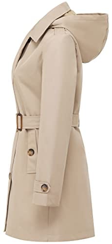 Chrisuno Women's Double Breasted Trench Coats Mid - Length Belted Overcoat Long Dress Jacket with Detachable Hood - Xpressa