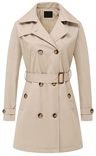 Chrisuno Women's Double Breasted Trench Coats Mid - Length Belted Overcoat Long Dress Jacket with Detachable Hood - Xpressa