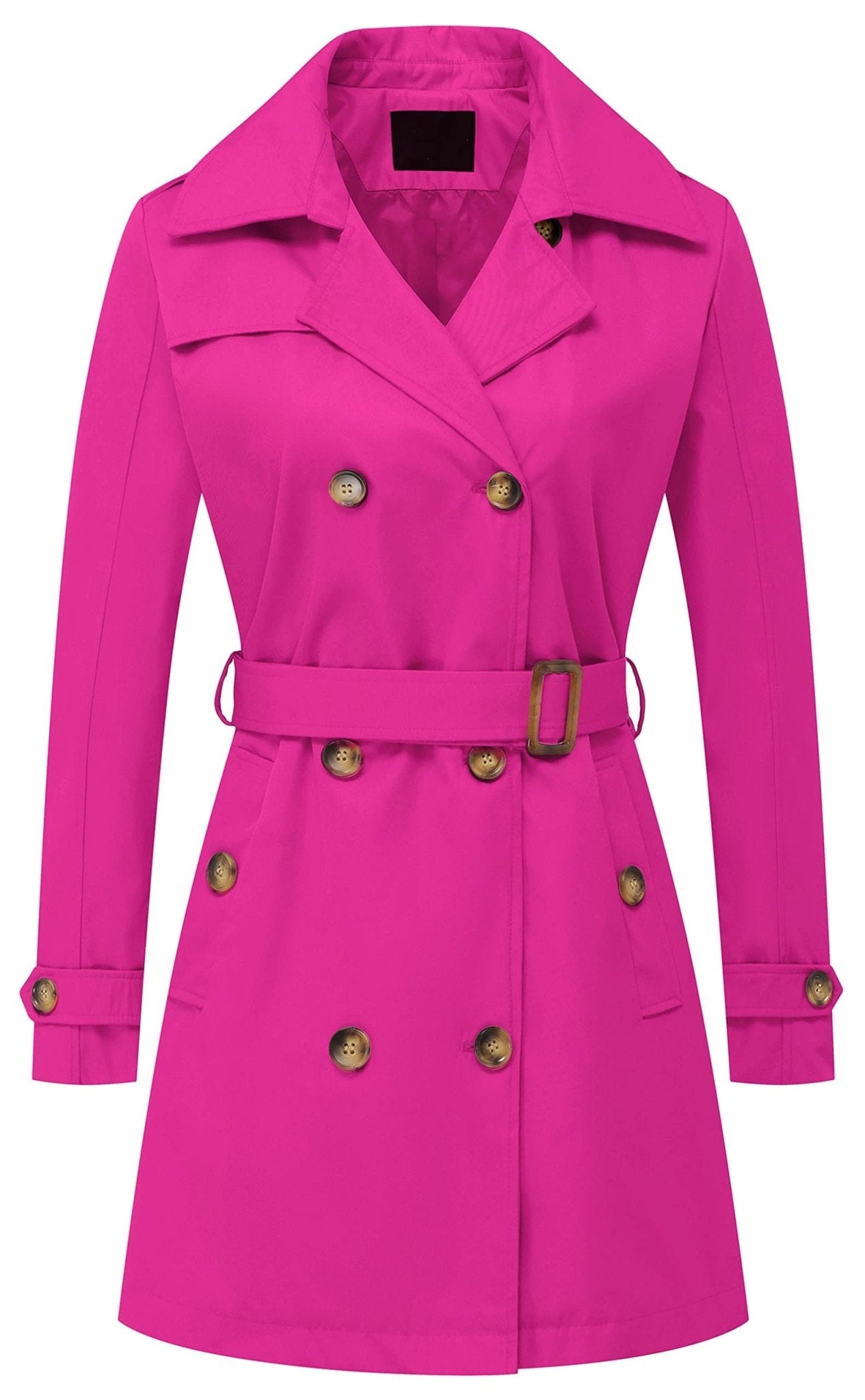 Chrisuno Women's Double Breasted Trench Coats Mid - Length Belted Overcoat Long Dress Jacket with Detachable Hood - Xpressa