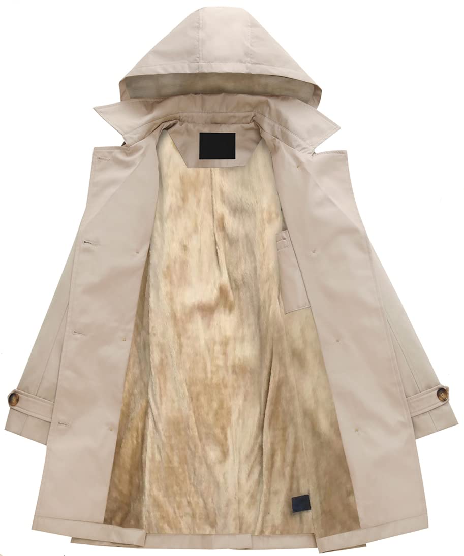 Chrisuno Women's Double Breasted Trench Coats Mid - Length Belted Overcoat Long Dress Jacket with Detachable Hood - Xpressa
