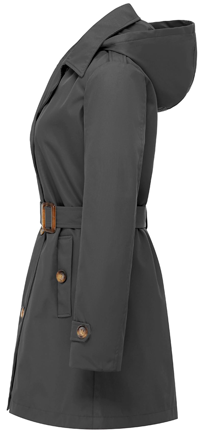 Chrisuno Women's Double Breasted Trench Coats Mid - Length Belted Overcoat Long Dress Jacket with Detachable Hood - Xpressa
