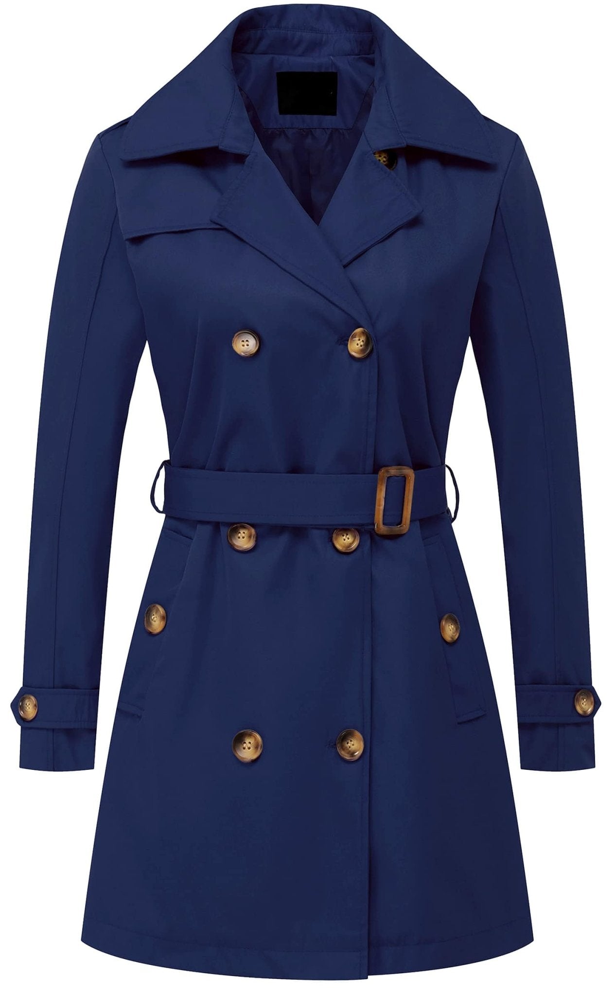 Chrisuno Women's Double Breasted Trench Coats Mid - Length Belted Overcoat Long Dress Jacket with Detachable Hood - Xpressa
