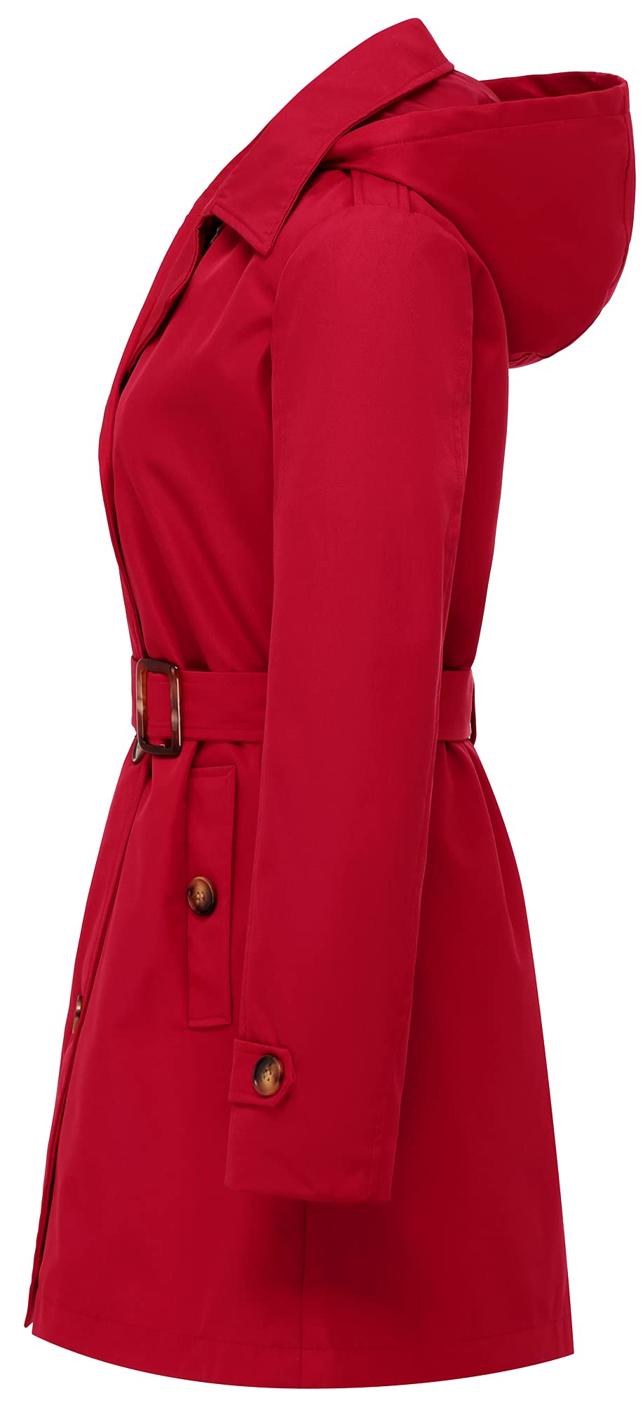 Chrisuno Women's Double Breasted Trench Coats Mid - Length Belted Overcoat Long Dress Jacket with Detachable Hood - Xpressa