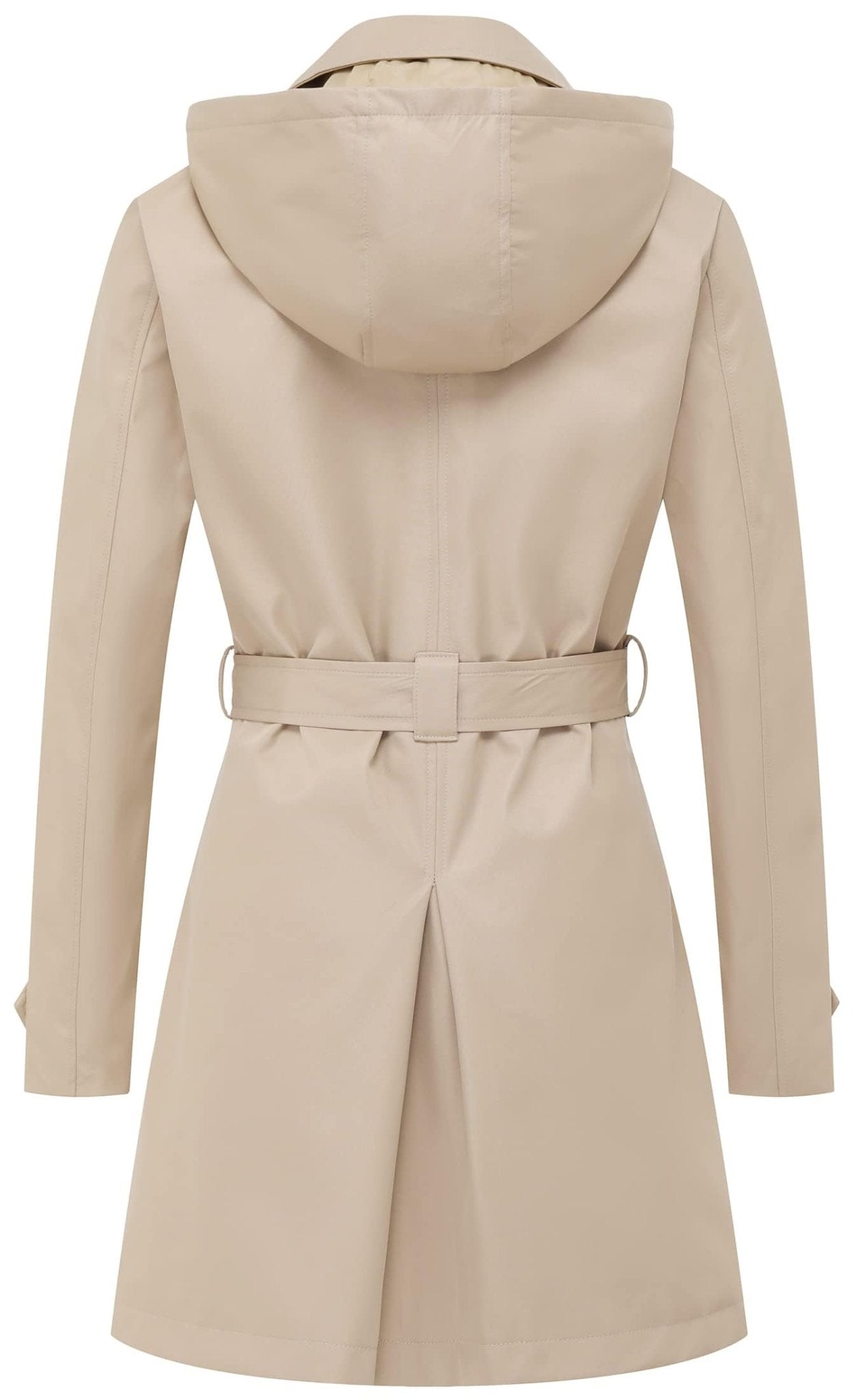 Chrisuno Women's Double Breasted Trench Coats Mid - Length Belted Overcoat Long Dress Jacket with Detachable Hood - Xpressa