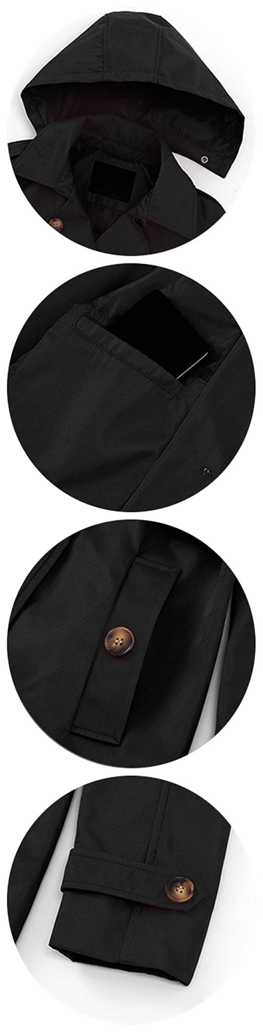 Chrisuno Women's Double Breasted Trench Coats Mid - Length Belted Overcoat Long Dress Jacket with Detachable Hood - Xpressa