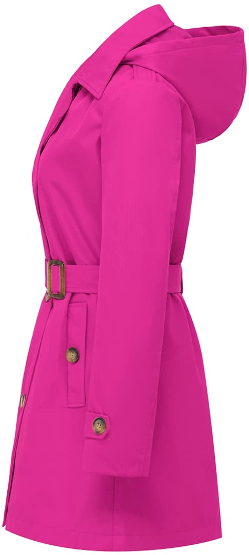 Chrisuno Women's Double Breasted Trench Coats Mid - Length Belted Overcoat Long Dress Jacket with Detachable Hood - Xpressa