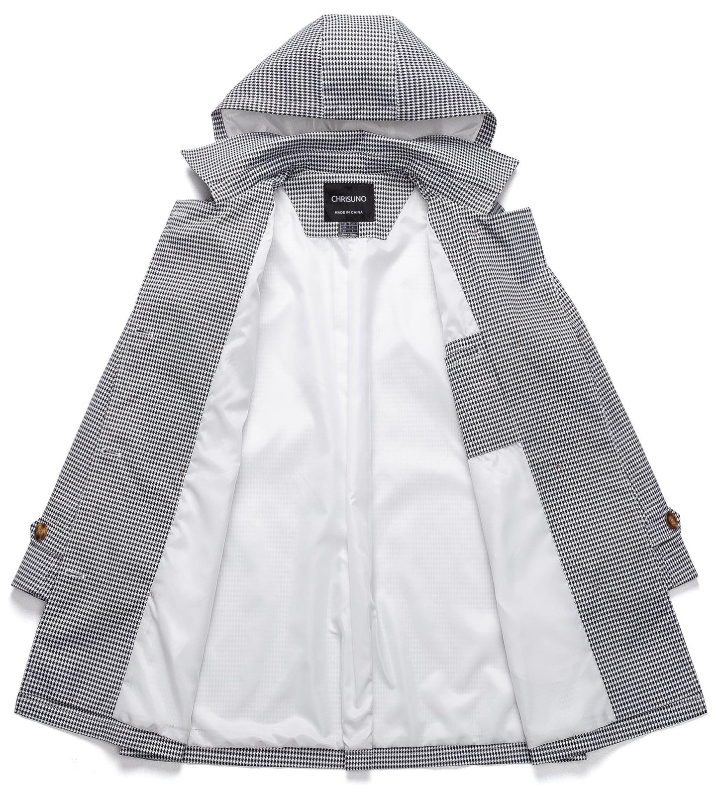 Chrisuno Women's Double Breasted Trench Coats Mid - Length Belted Overcoat Long Dress Jacket with Detachable Hood - Xpressa