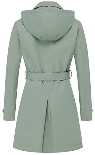 Chrisuno Women's Double Breasted Trench Coats Mid - Length Belted Overcoat Long Dress Jacket with Detachable Hood - Xpressa