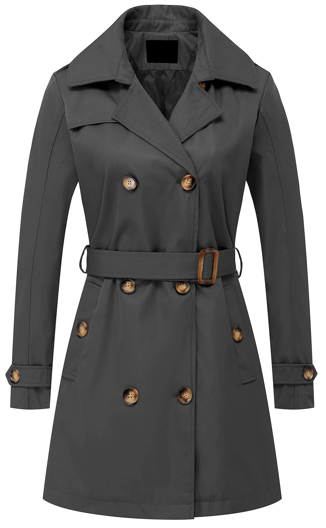 Chrisuno Women's Double Breasted Trench Coats Mid - Length Belted Overcoat Long Dress Jacket with Detachable Hood - Xpressa