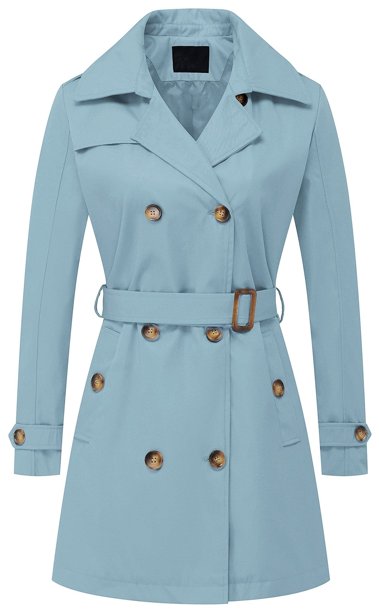 Chrisuno Women's Double Breasted Trench Coats Mid - Length Belted Overcoat Long Dress Jacket with Detachable Hood - Xpressa