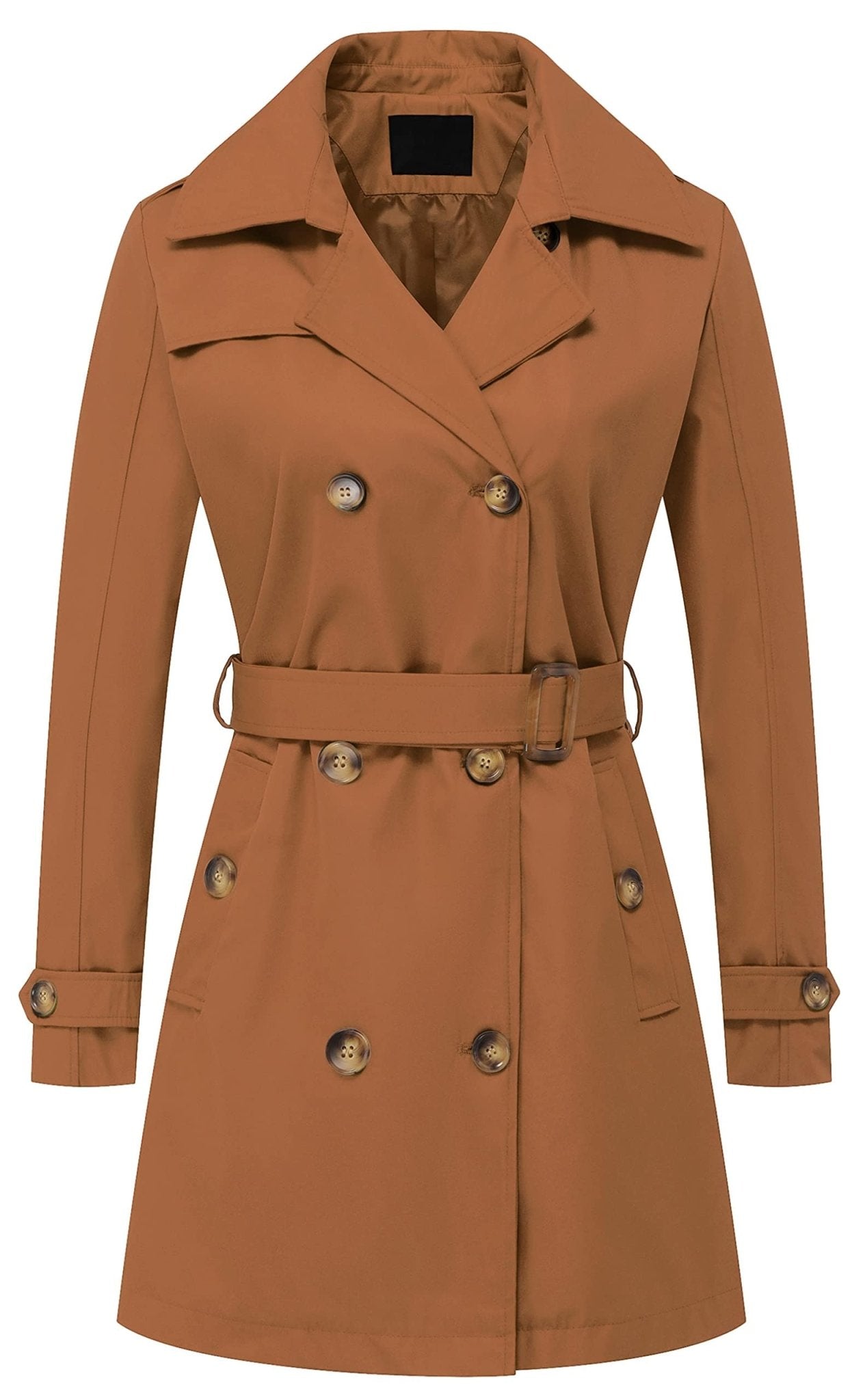 Chrisuno Women's Double Breasted Trench Coats Mid - Length Belted Overcoat Long Dress Jacket with Detachable Hood - Xpressa