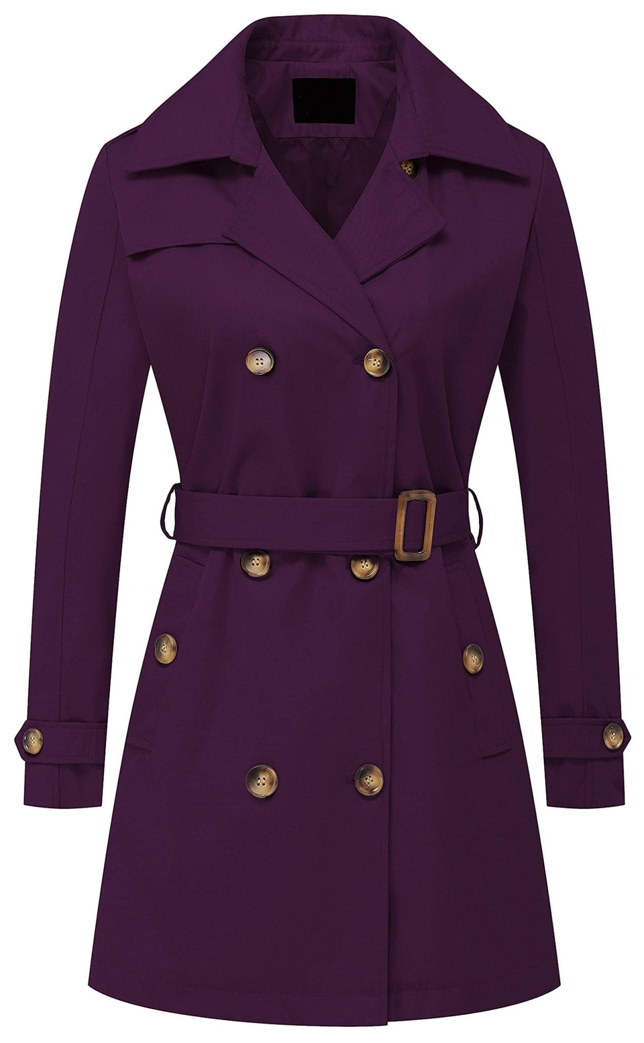 Chrisuno Women's Double Breasted Trench Coats Mid - Length Belted Overcoat Long Dress Jacket with Detachable Hood - Xpressa