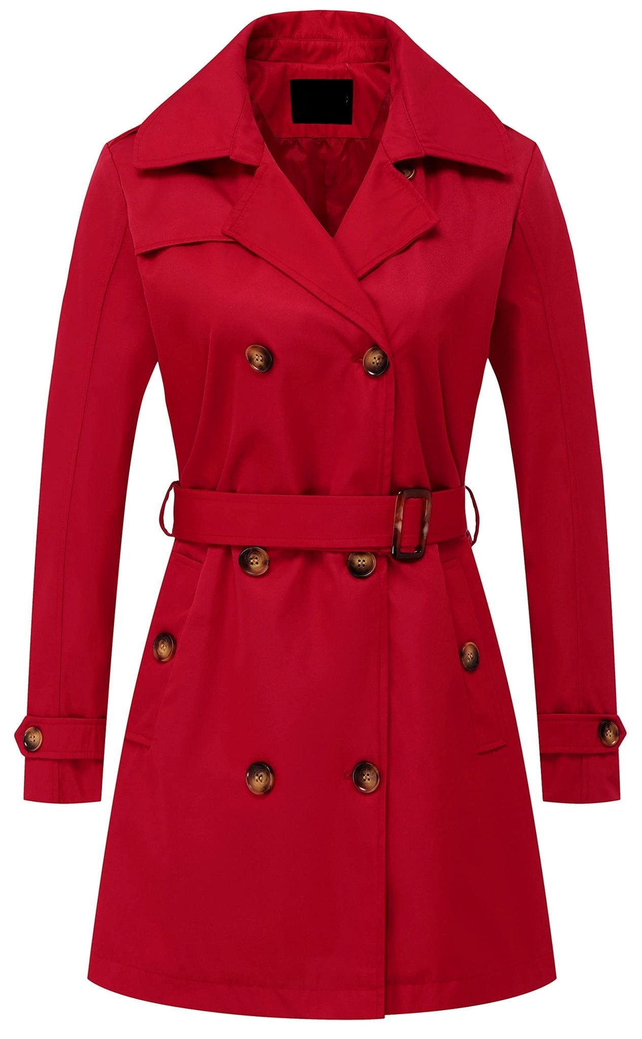 Chrisuno Women's Double Breasted Trench Coats Mid - Length Belted Overcoat Long Dress Jacket with Detachable Hood - Xpressa