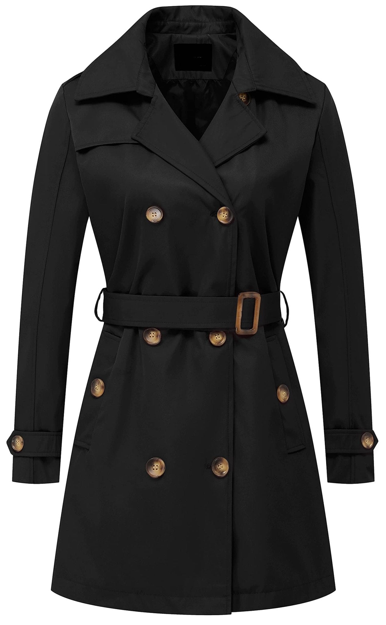 Chrisuno Women's Double Breasted Trench Coats Mid - Length Belted Overcoat Long Dress Jacket with Detachable Hood - Xpressa