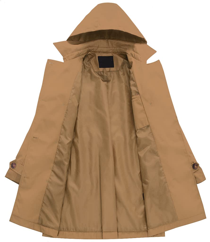 Chrisuno Women's Double Breasted Trench Coats Mid - Length Belted Overcoat Long Dress Jacket with Detachable Hood - Xpressa