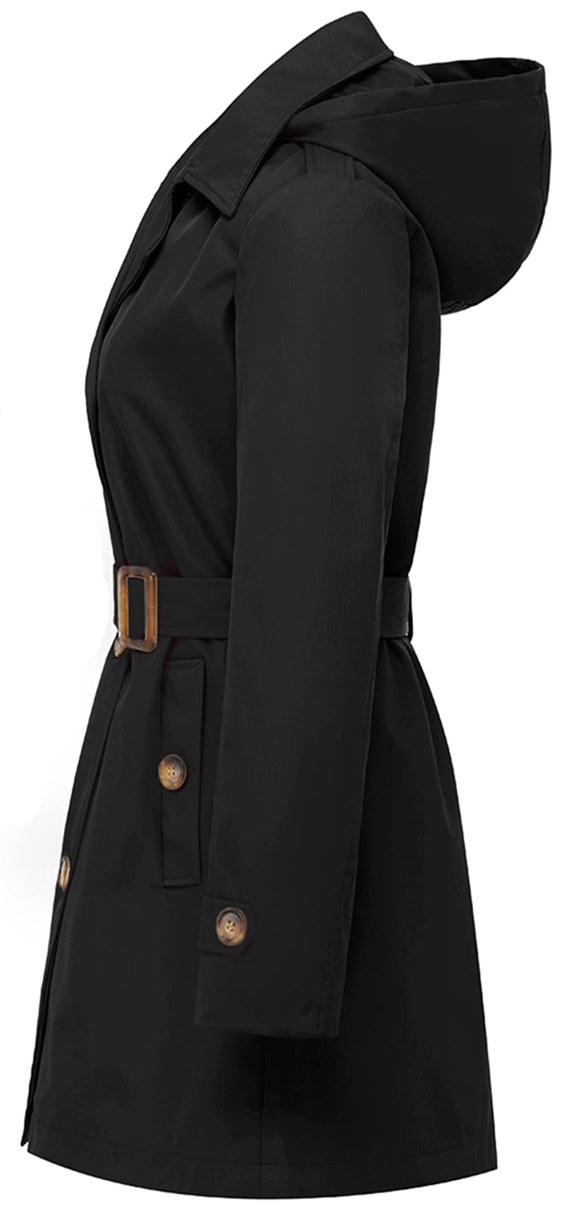 Chrisuno Women's Double Breasted Trench Coats Mid - Length Belted Overcoat Long Dress Jacket with Detachable Hood - Xpressa