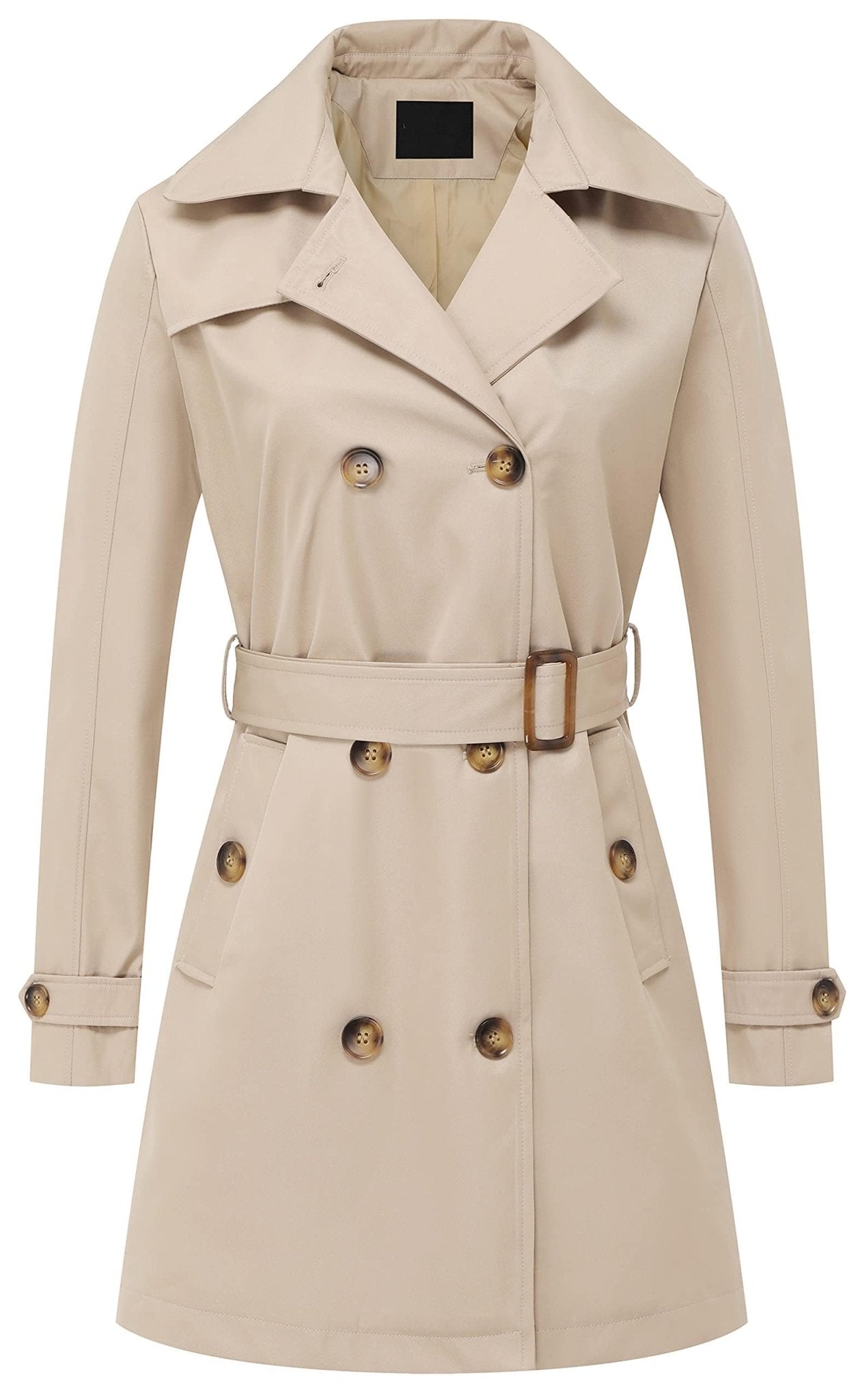 Chrisuno Women's Double Breasted Trench Coats Mid - Length Belted Overcoat Long Dress Jacket with Detachable Hood - Xpressa