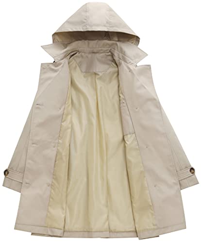 Chrisuno Women's Double Breasted Trench Coats Mid - Length Belted Overcoat Long Dress Jacket with Detachable Hood - Xpressa