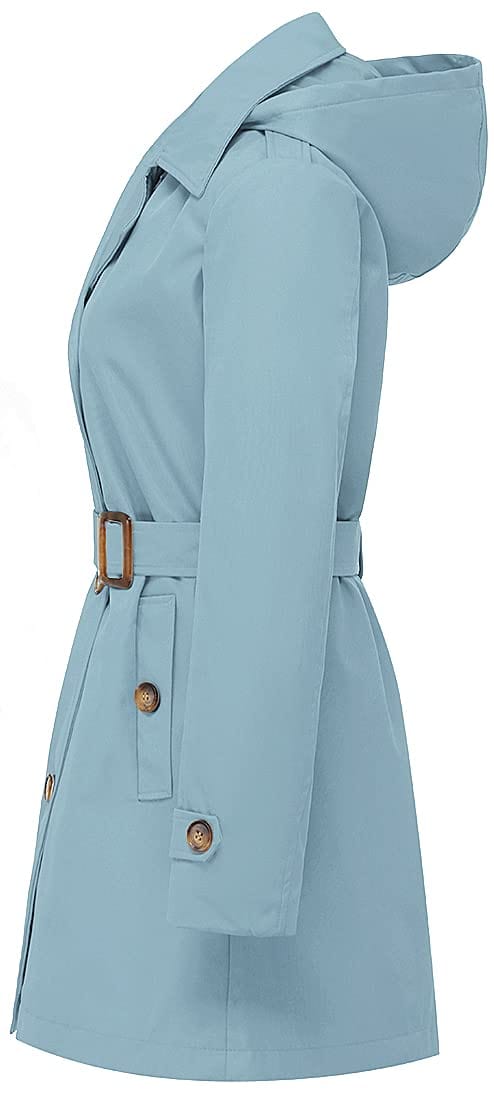 Chrisuno Women's Double Breasted Trench Coats Mid - Length Belted Overcoat Long Dress Jacket with Detachable Hood - Xpressa