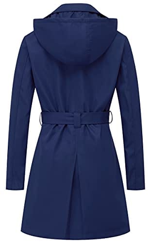 Chrisuno Women's Double Breasted Trench Coats Mid - Length Belted Overcoat Long Dress Jacket with Detachable Hood - Xpressa