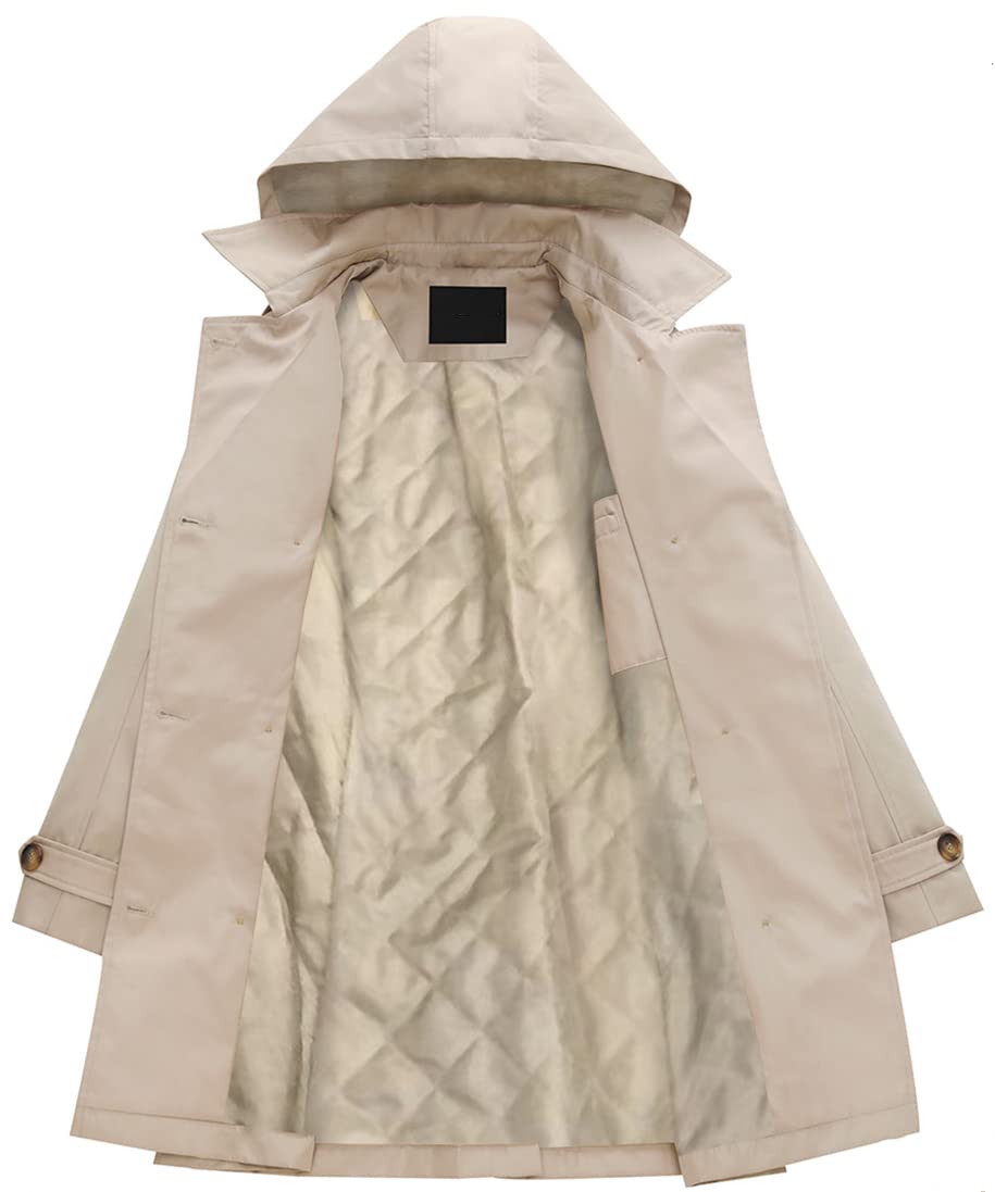 Chrisuno Women's Double Breasted Trench Coats Mid - Length Belted Overcoat Long Dress Jacket with Detachable Hood - Xpressa