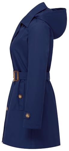 Chrisuno Women's Double Breasted Trench Coats Mid - Length Belted Overcoat Long Dress Jacket with Detachable Hood - Xpressa