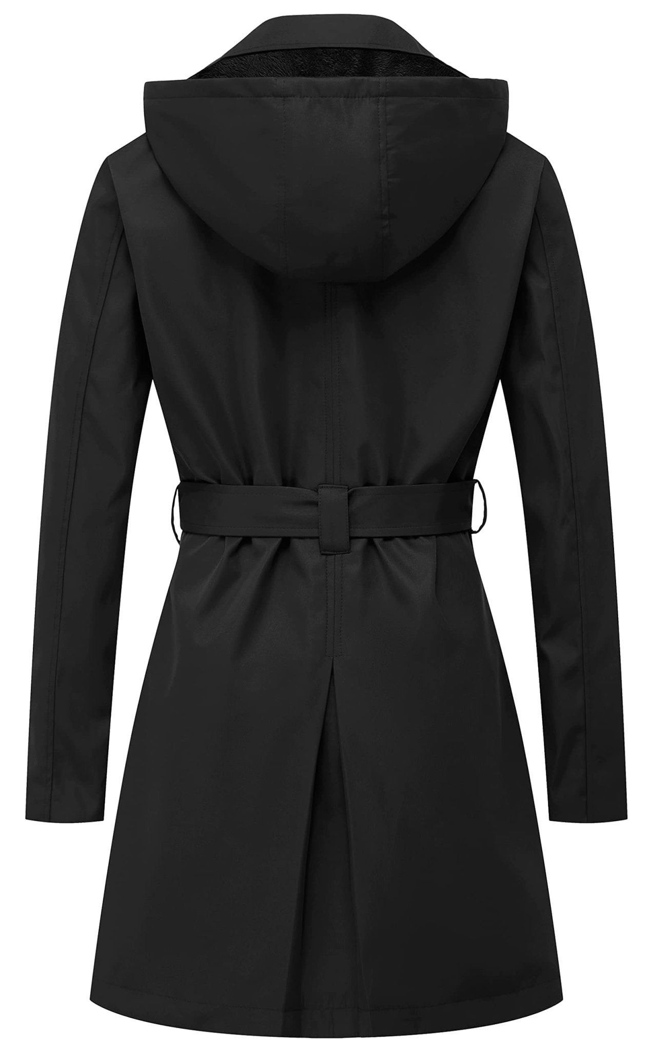 Chrisuno Women's Double Breasted Trench Coats Mid - Length Belted Overcoat Long Dress Jacket with Detachable Hood - Xpressa