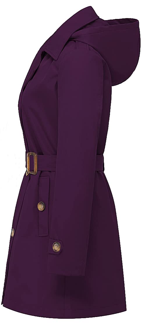 Chrisuno Women's Double Breasted Trench Coats Mid - Length Belted Overcoat Long Dress Jacket with Detachable Hood - Xpressa