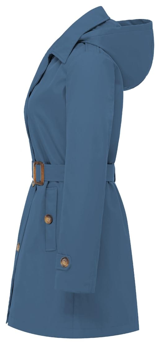 Chrisuno Women's Double Breasted Trench Coats Mid - Length Belted Overcoat Long Dress Jacket with Detachable Hood - Xpressa