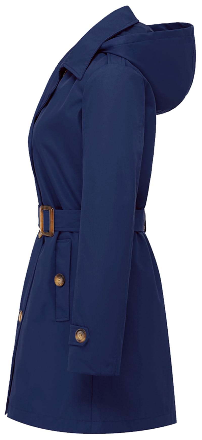 Chrisuno Women's Double Breasted Trench Coats Mid - Length Belted Overcoat Long Dress Jacket with Detachable Hood - Xpressa