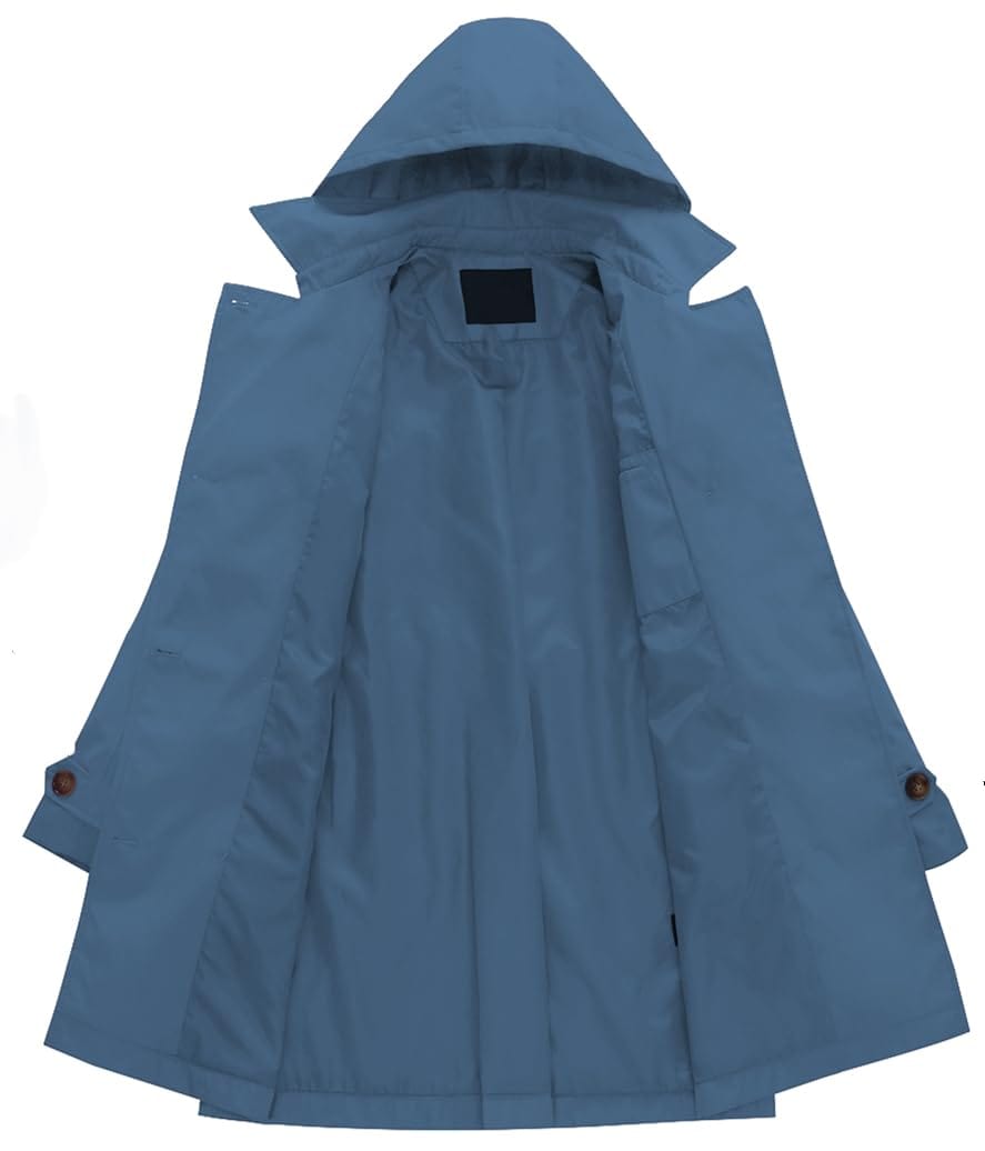 Chrisuno Women's Double Breasted Trench Coats Mid - Length Belted Overcoat Long Dress Jacket with Detachable Hood - Xpressa