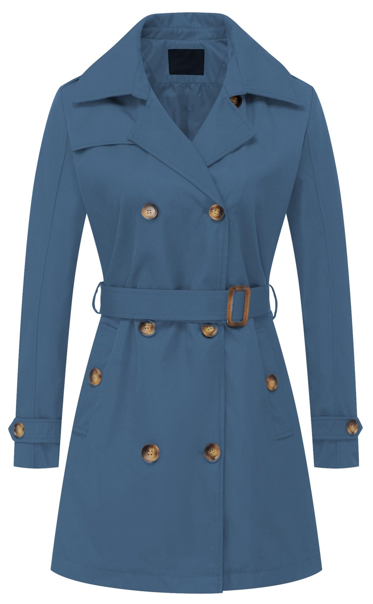 Chrisuno Women's Double Breasted Trench Coats Mid - Length Belted Overcoat Long Dress Jacket with Detachable Hood - Xpressa