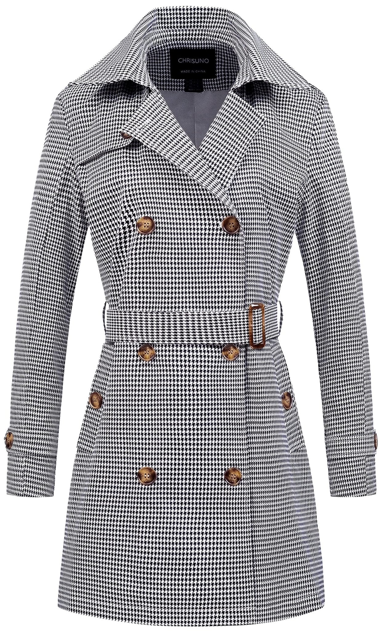 Chrisuno Women's Double Breasted Trench Coats Mid - Length Belted Overcoat Long Dress Jacket with Detachable Hood - Xpressa